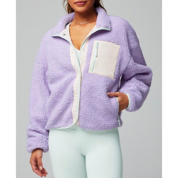 Fabletics Women's Soft Teddy Tahoe Jacket in Purple Cream Winter Size XL - Picture 1 of 11